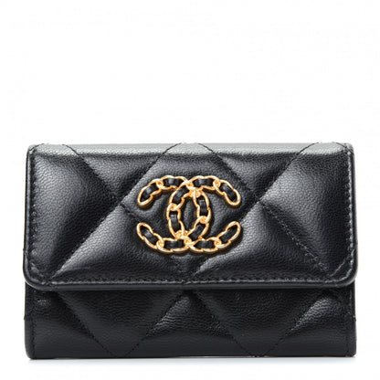 Chanel Shiny Goatskin Quilted Chanel 19 Flap Card Holder Black 1 of 9
