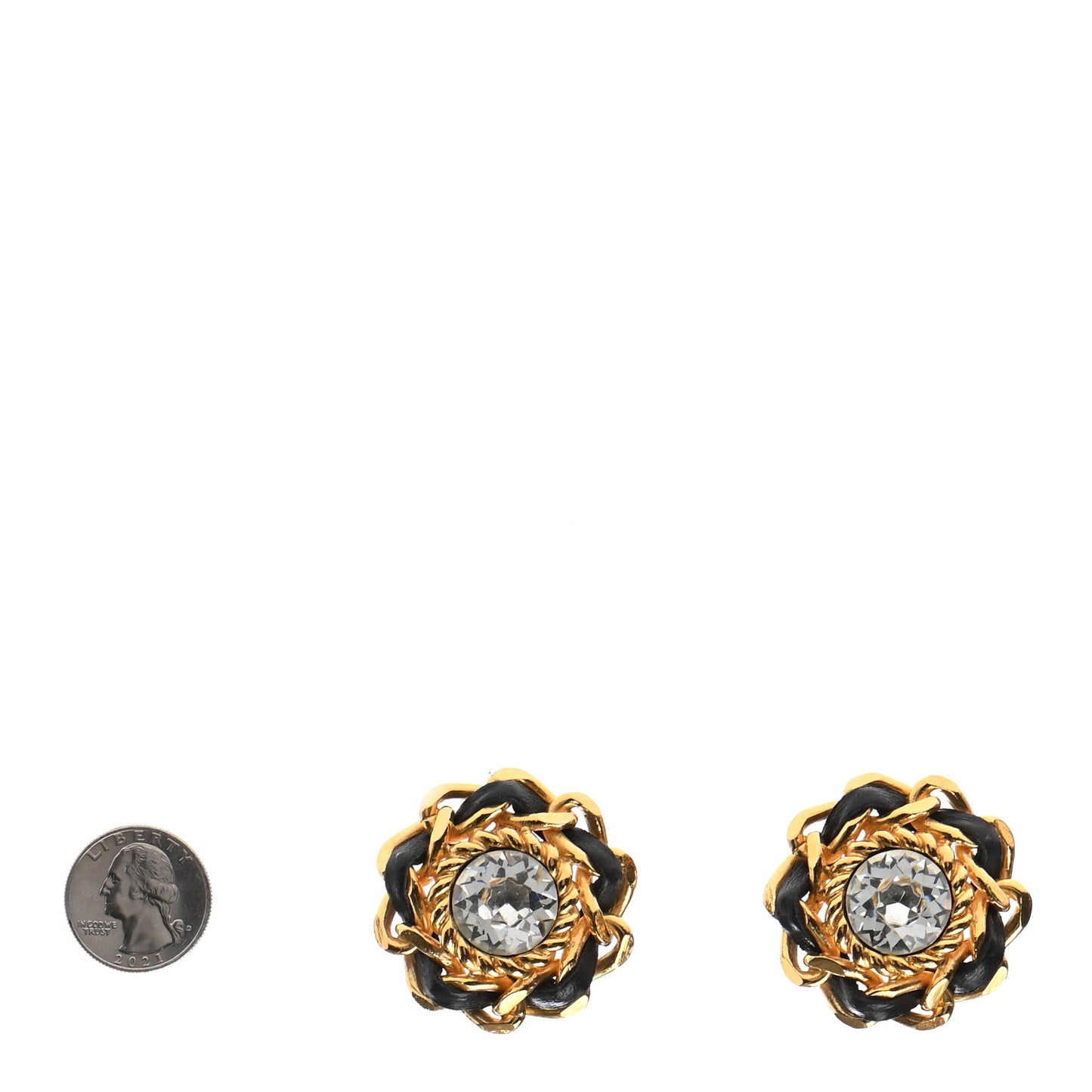 Crystal Lambskin Clip On Earrings Gold Black
