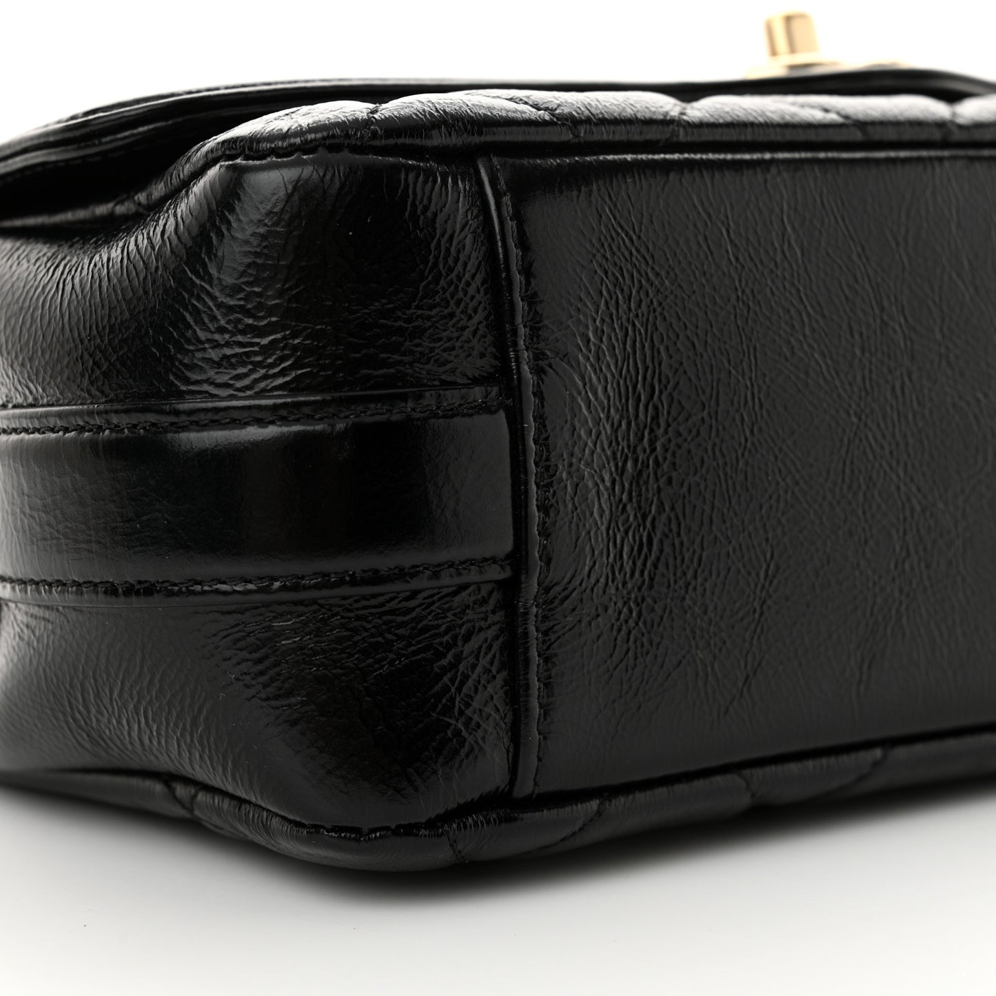 Crumpled Glazed Lambskin Quilted Small Flap Black