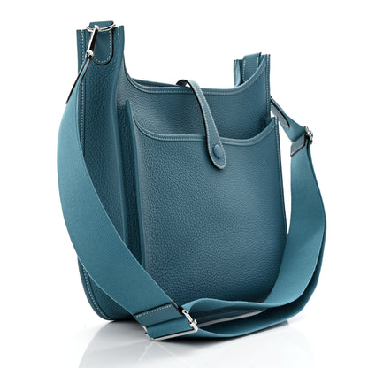Hermes Taurillon Clemence Evelyne III PM New Blue Jean 3 of 11