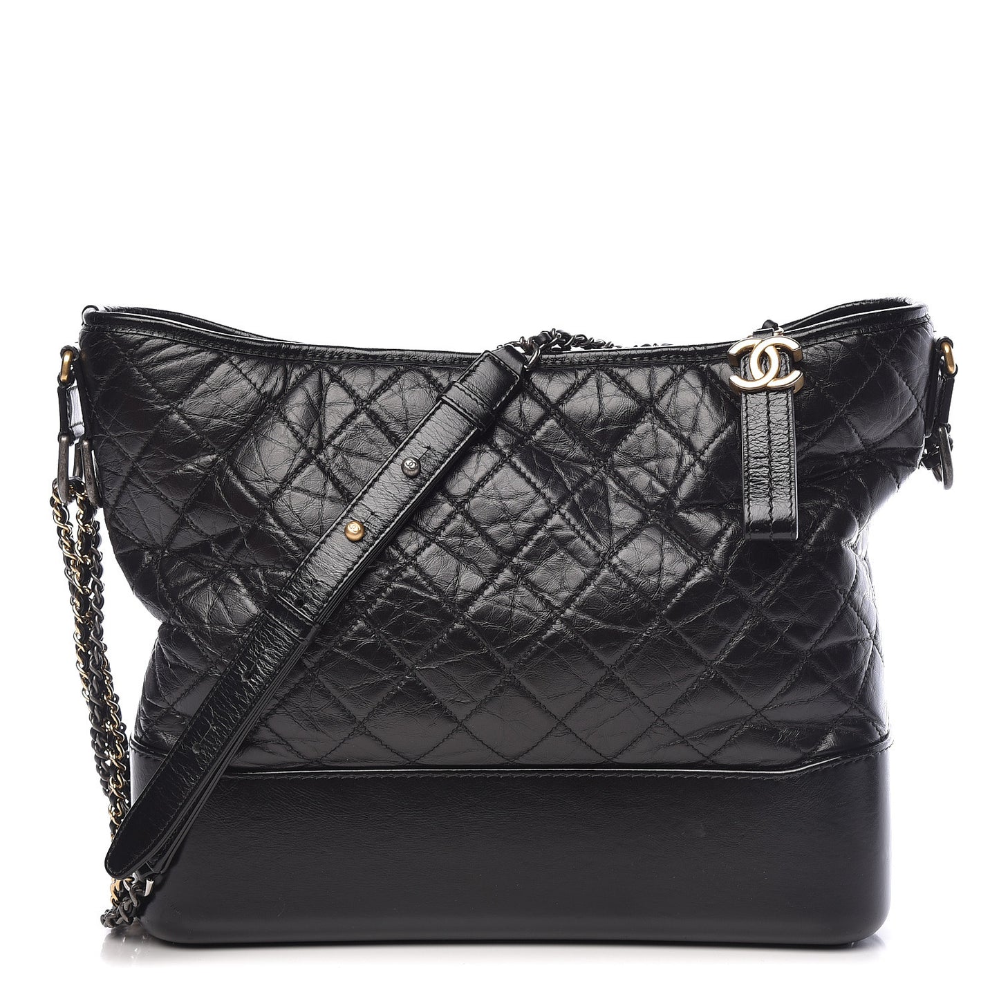 Aged Calfskin Quilted Large Gabrielle Hobo Black