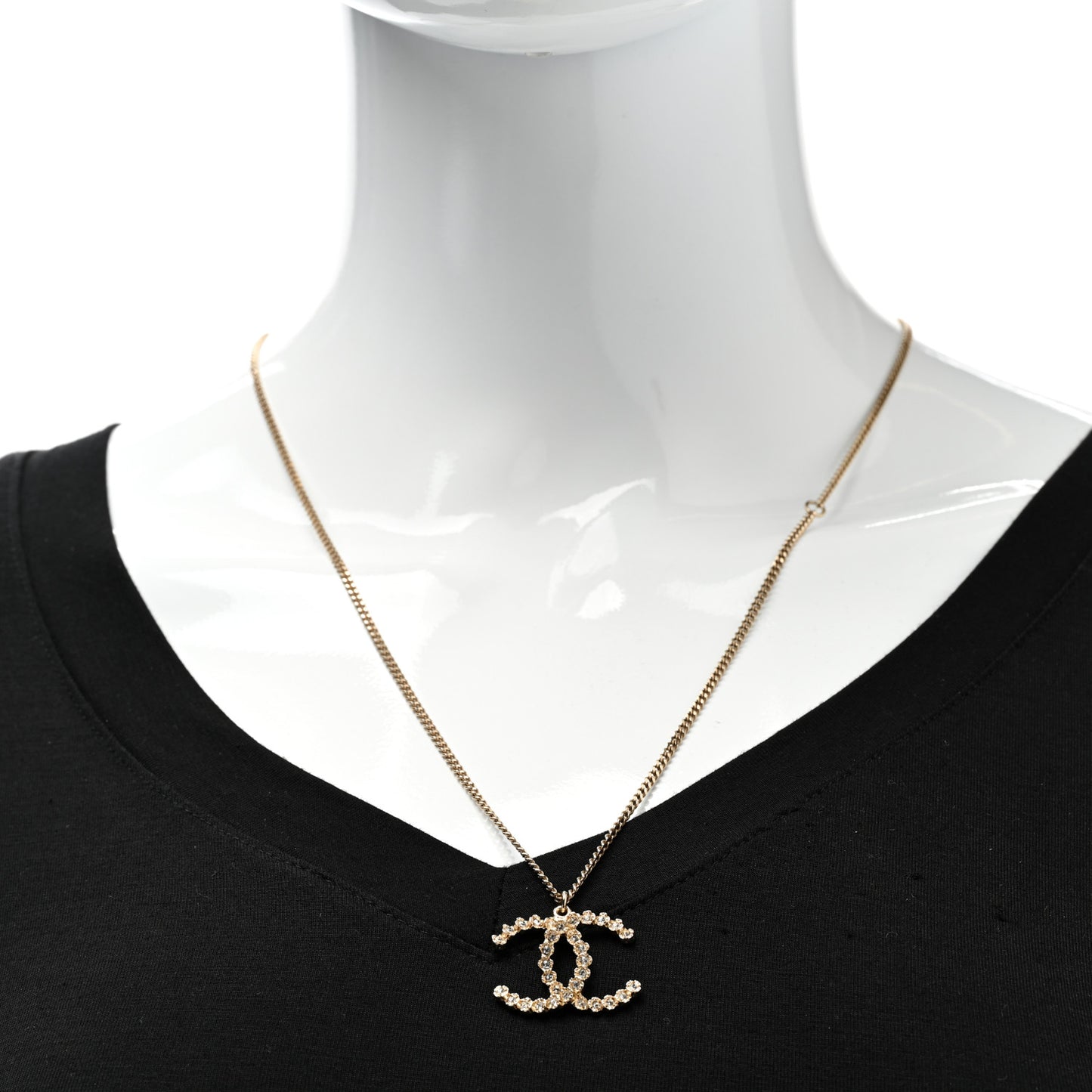 Metal Crystal CC Pendant Necklace Gold