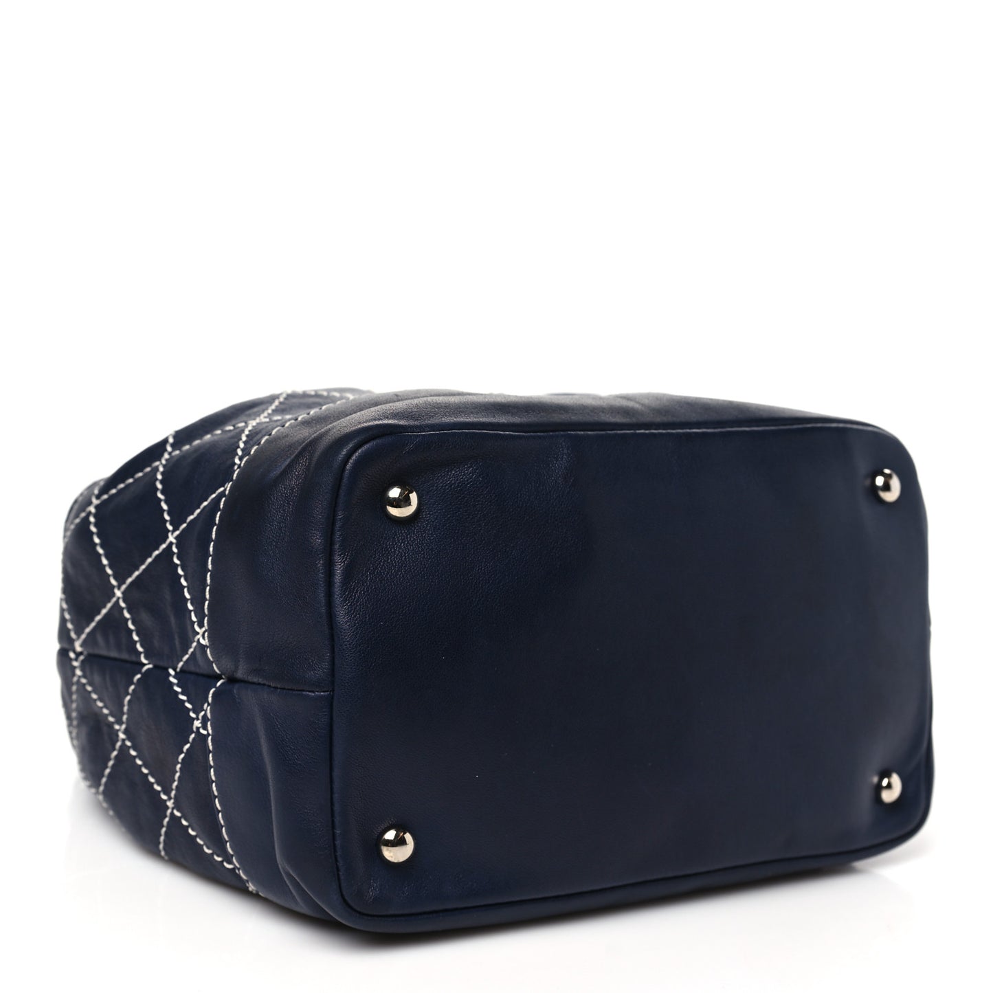 Lambskin Contrast Stitch Small Drawstring Tote Navy