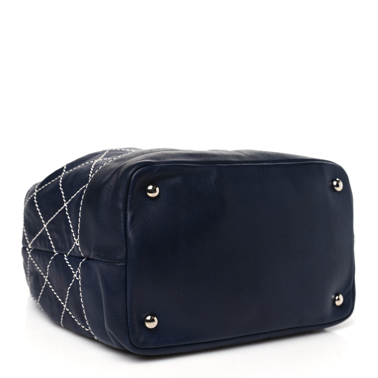 Chanel Lambskin Contrast Stitch Small Drawstring Tote Navy 4 of 13