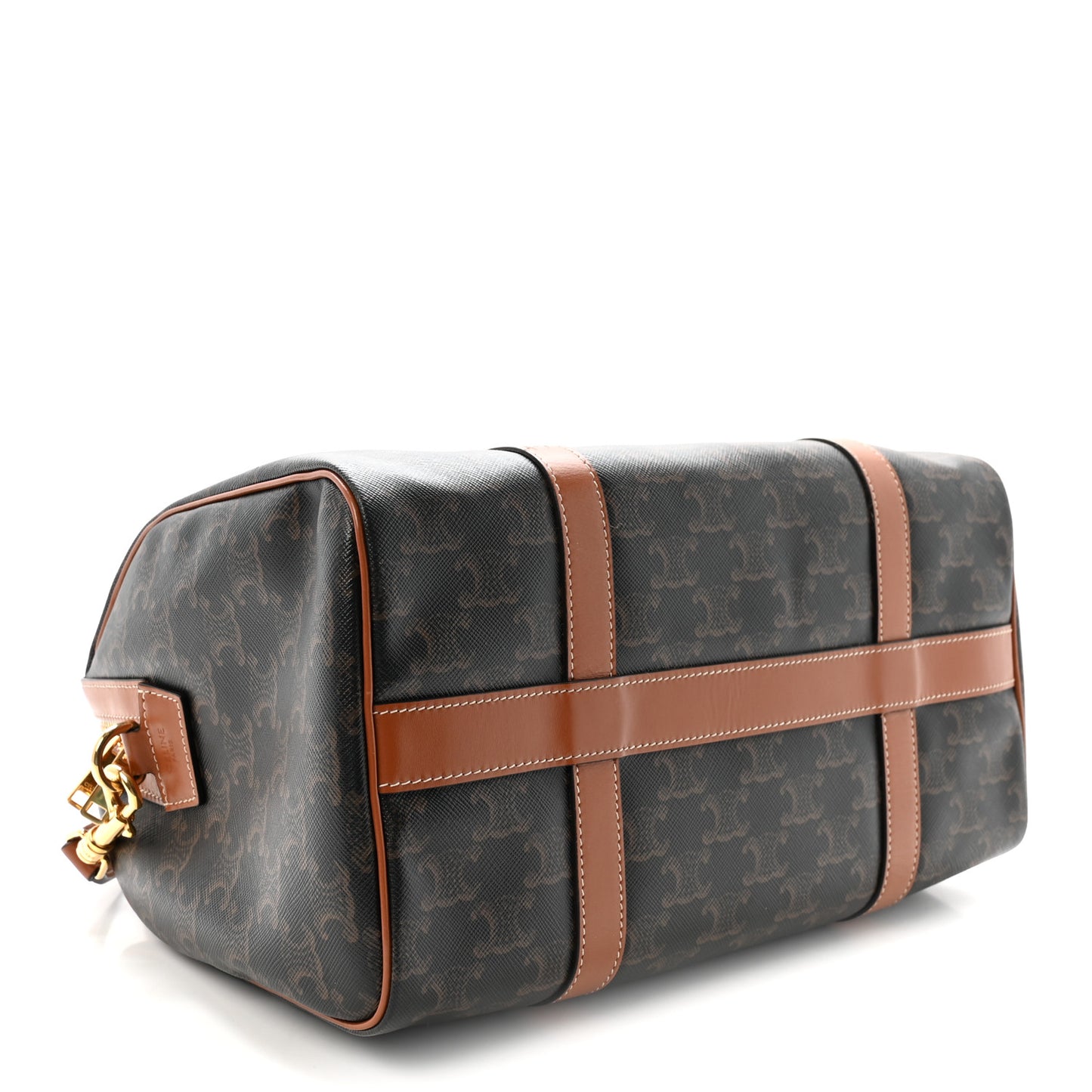 Triomphe Canvas Calfskin Boston Bag Tan