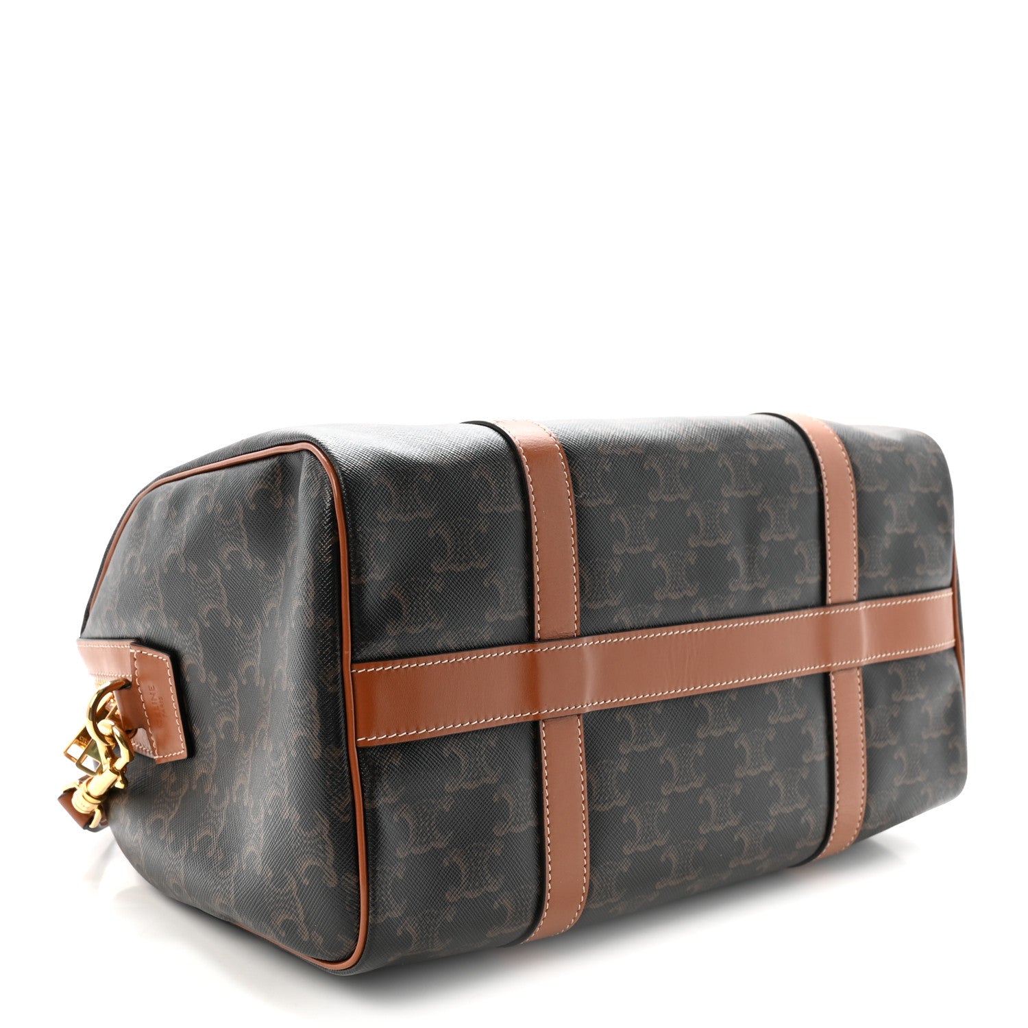 Celine Triomphe Canvas Calfskin Boston Bag Tan 4 of 10