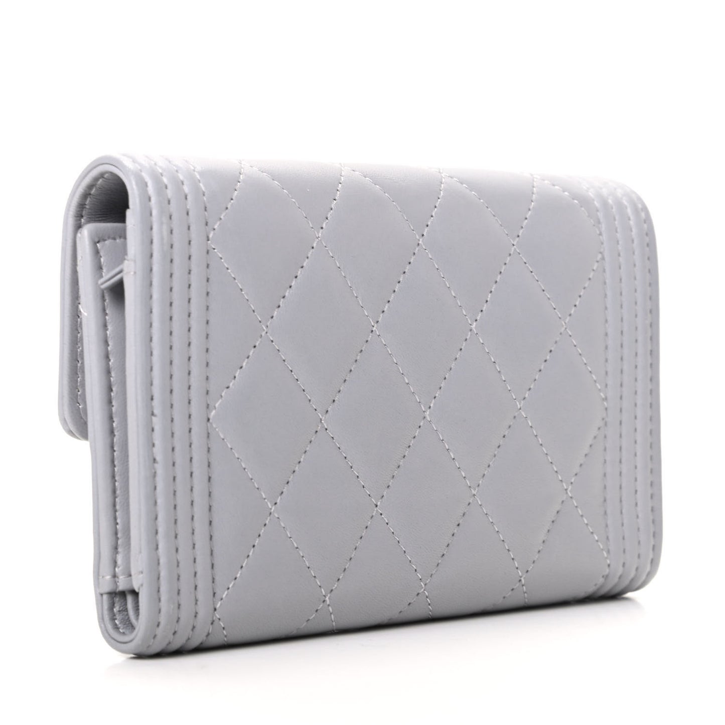 Lambskin Quilted Small Boy Flap Wallet Gray