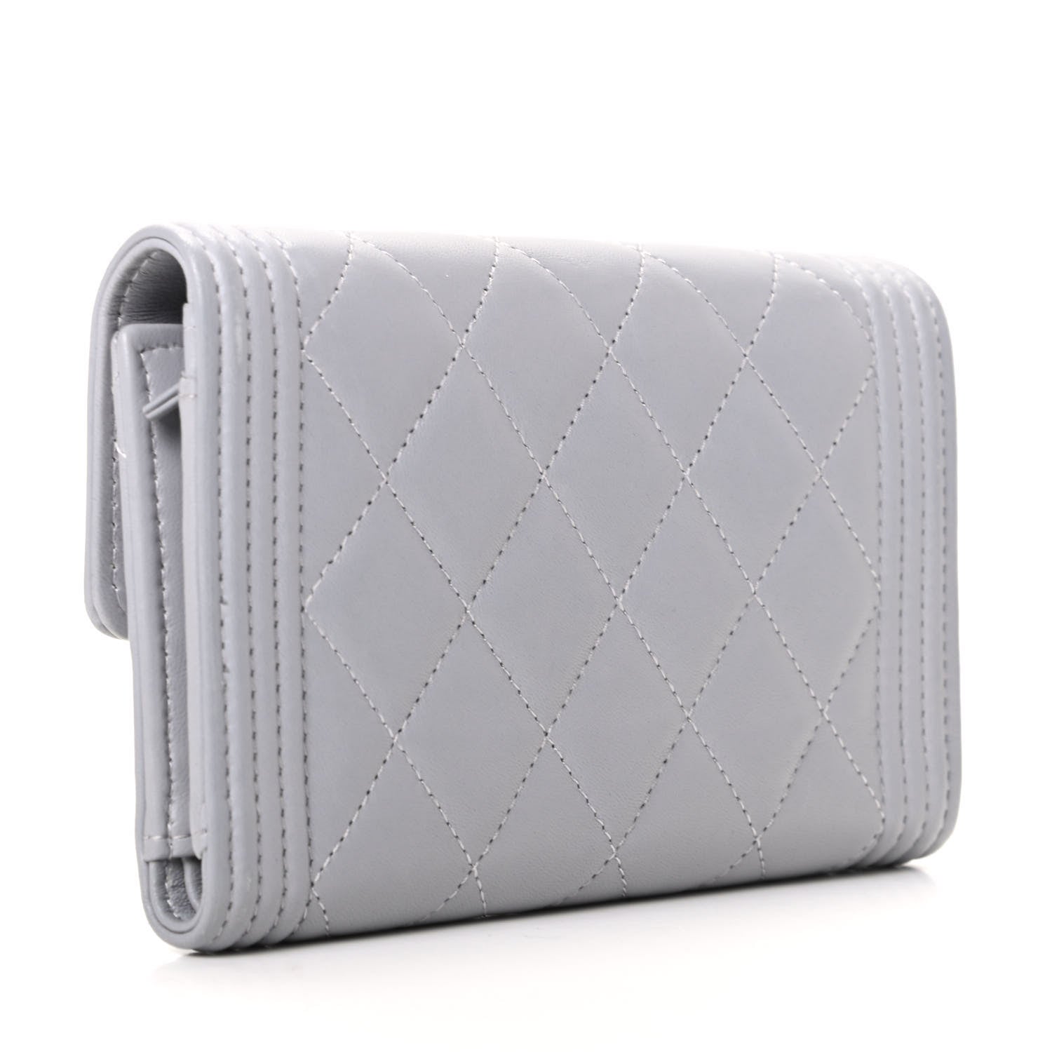 Chanel Lambskin Quilted Small Boy Flap Wallet Gray 3 of 8