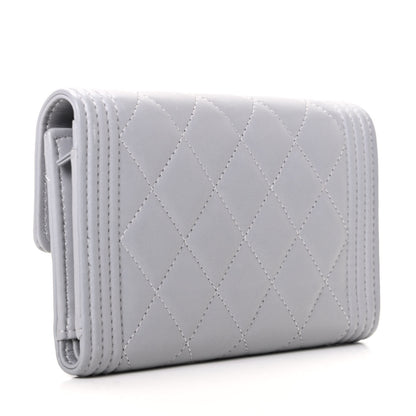 Chanel Lambskin Quilted Small Boy Flap Wallet Gray 3 of 8