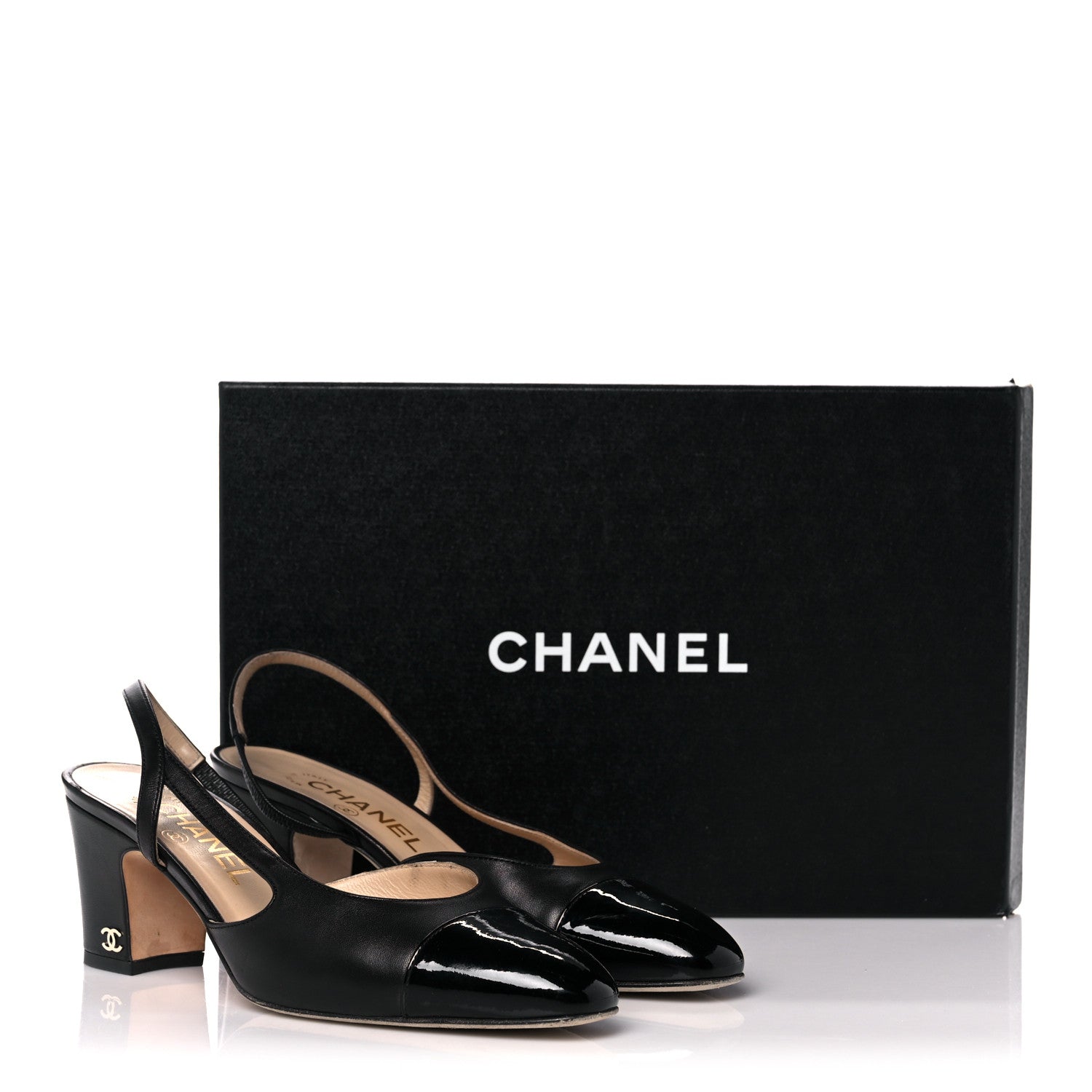 Chanel Lambskin Patent Cap Toe CC Slingback Pumps 36.5 Black 10 of 10