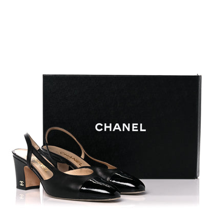 Chanel Lambskin Patent Cap Toe CC Slingback Pumps 36.5 Black 10 of 10