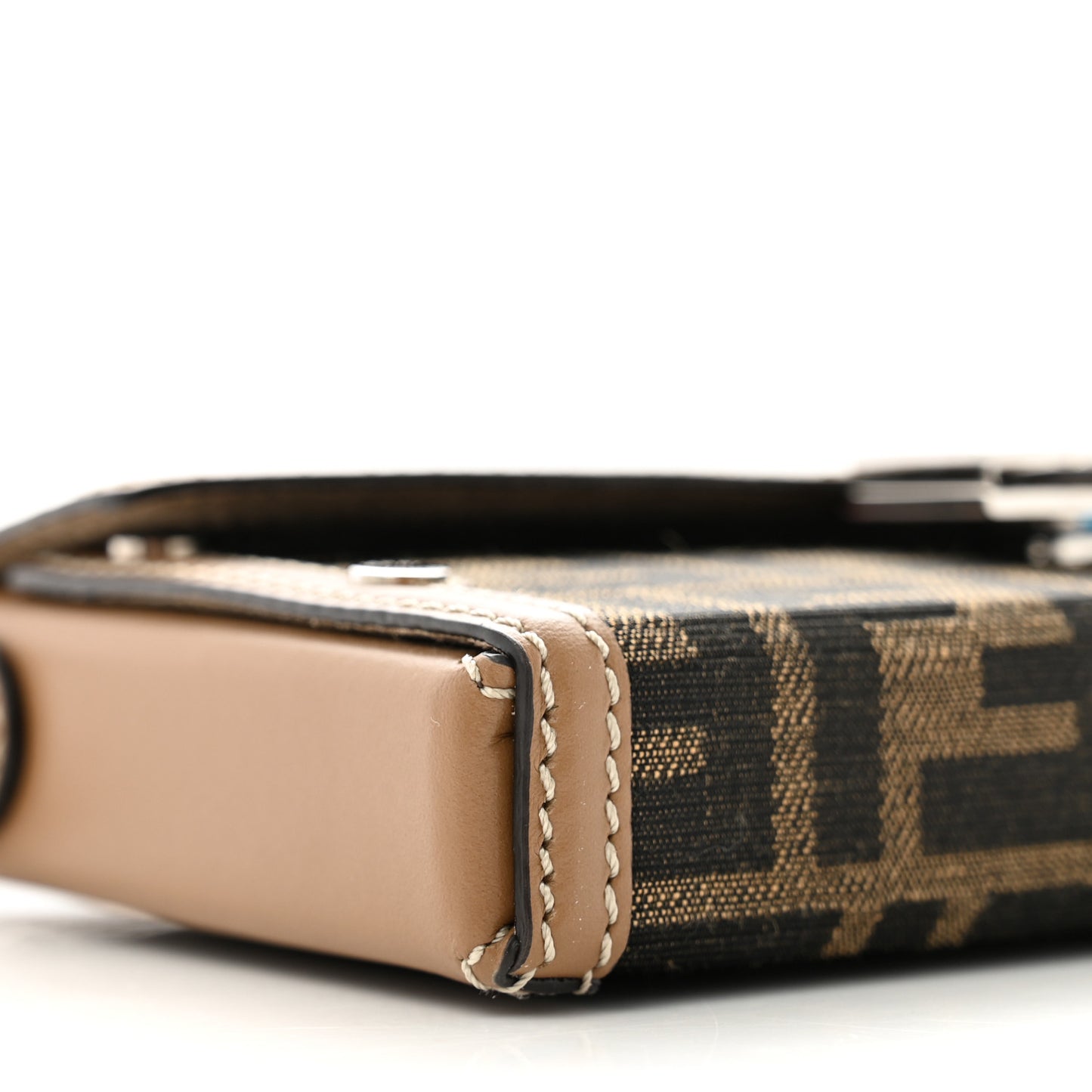 Recycled Fabric Jacquard Vitello King FF 1974 Baguette Soft Trunk Phone Pouch Tobacco Moro Sand