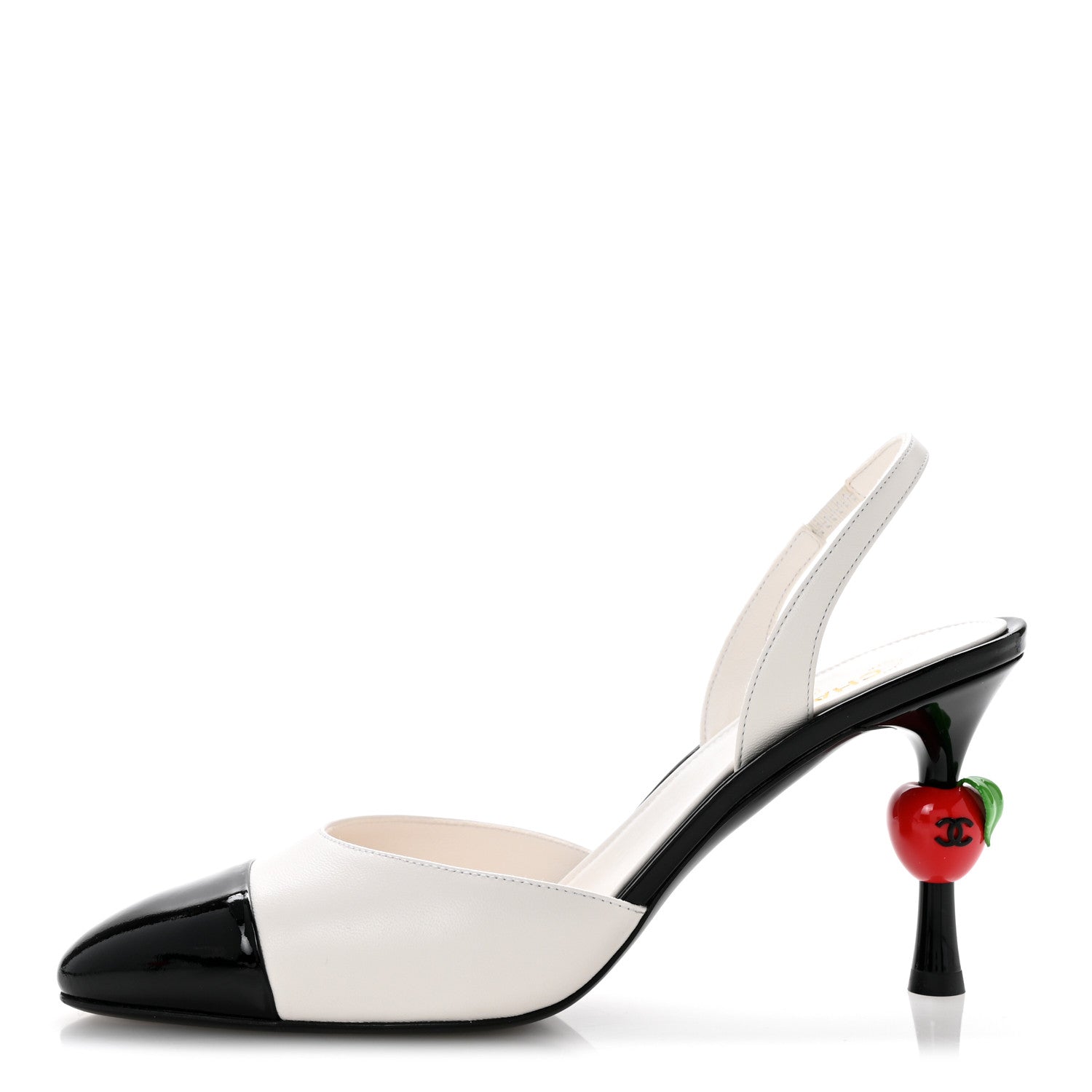 Chanel Lambskin Patent Cap Toe CC Apple Slingback Pumps 40 White Black 1 of 10