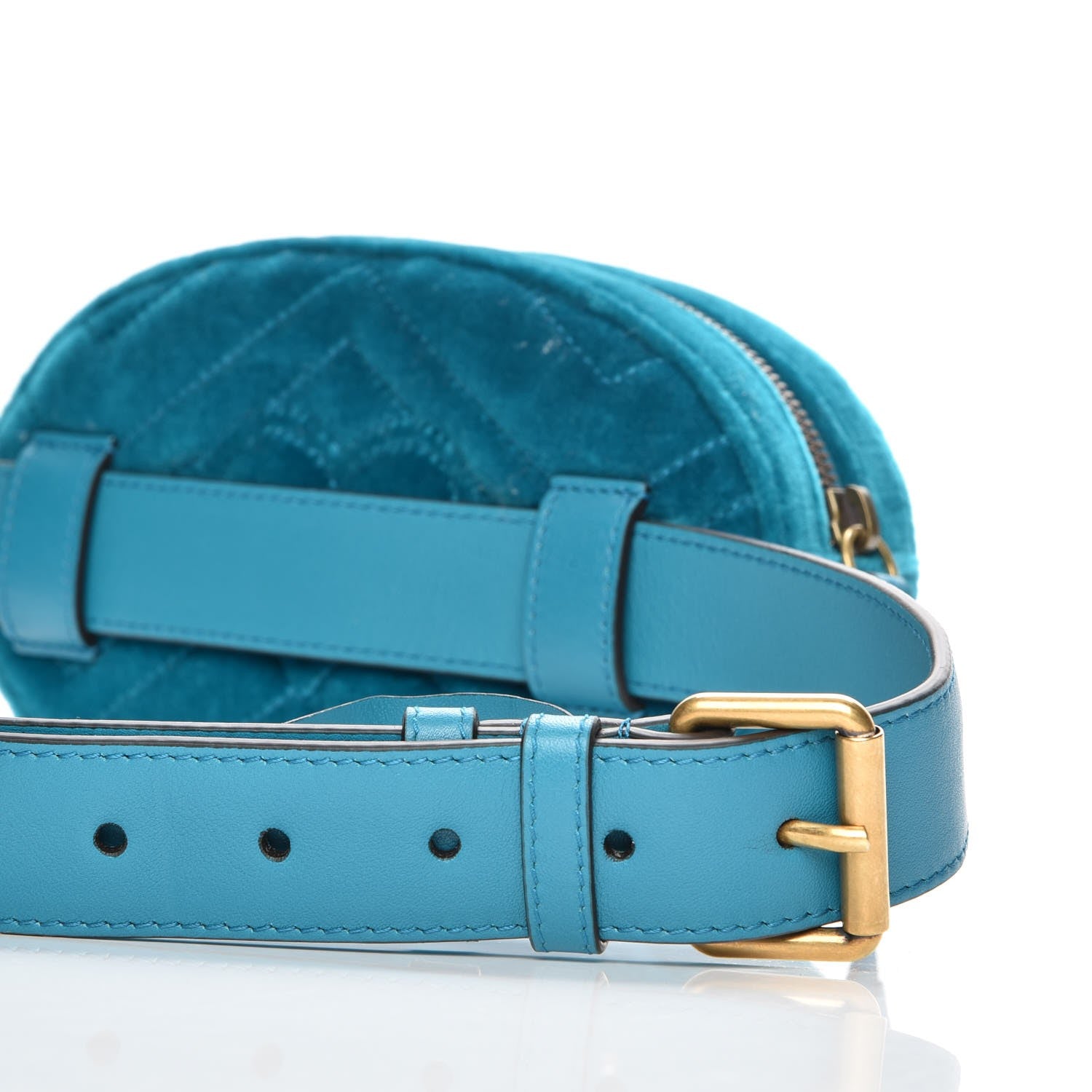 Gucci Velvet Matelasse GG Marmont Belt Bag 85 34 Pavone Cyan 6 of 8