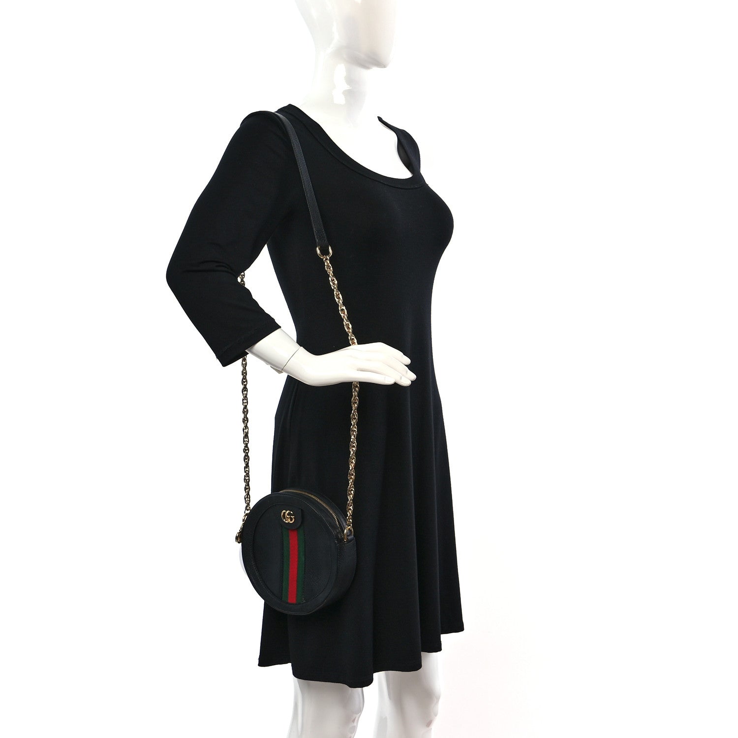 Gucci Grained Calfskin Web Mini Ophidia Round Shoulder Bag Black 2 of 10