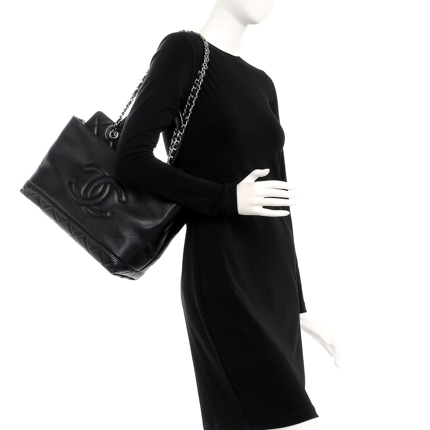 Soft Caviar CC Medium Top Handle Tote Black