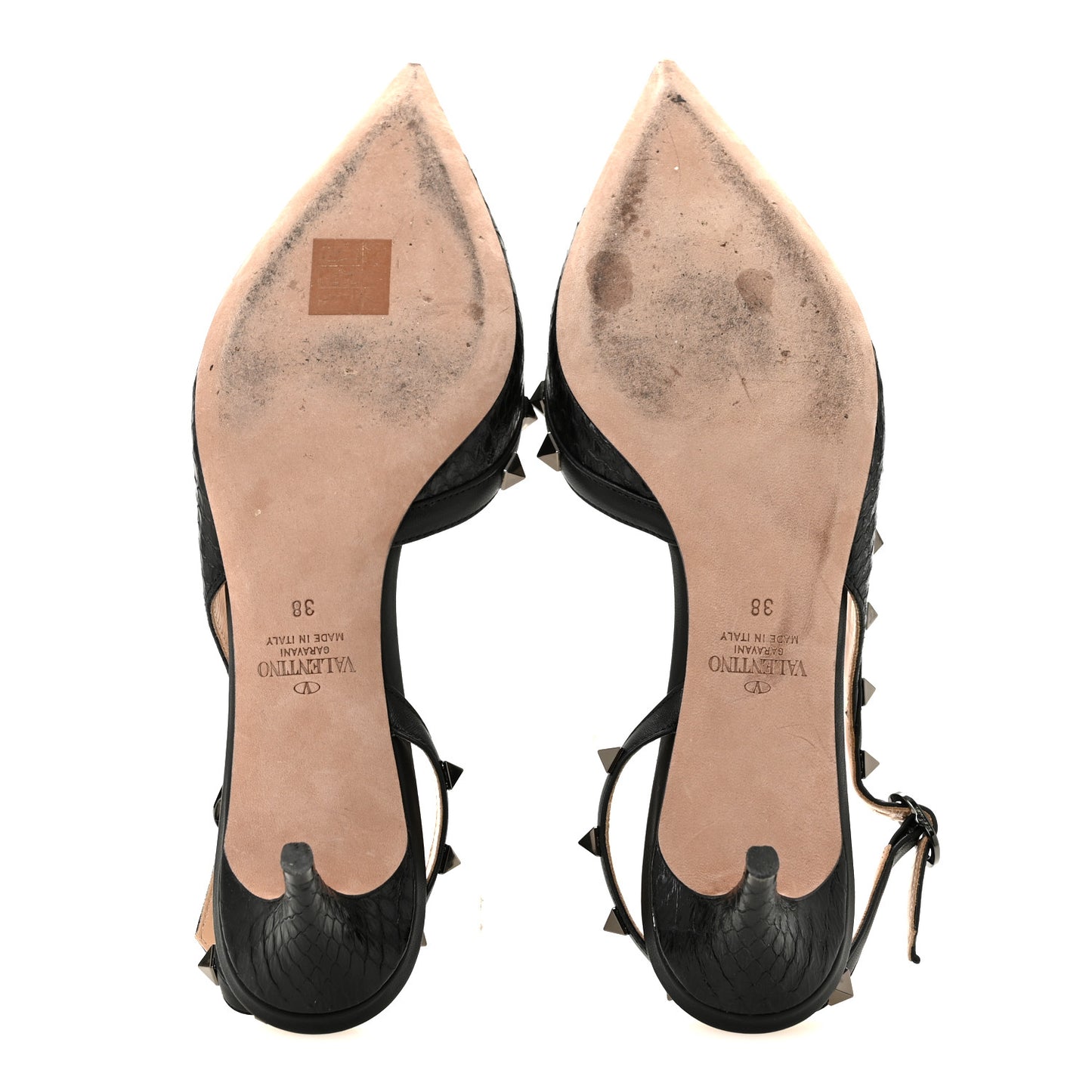 Snakeskin Rockstud Half D'Orsay Slingback 50mm Pumps 38 Black