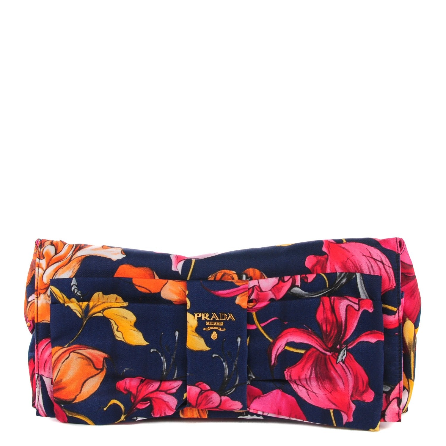 Prada Tessuto Nylon Floral Print Bow Clutch 1 of 9