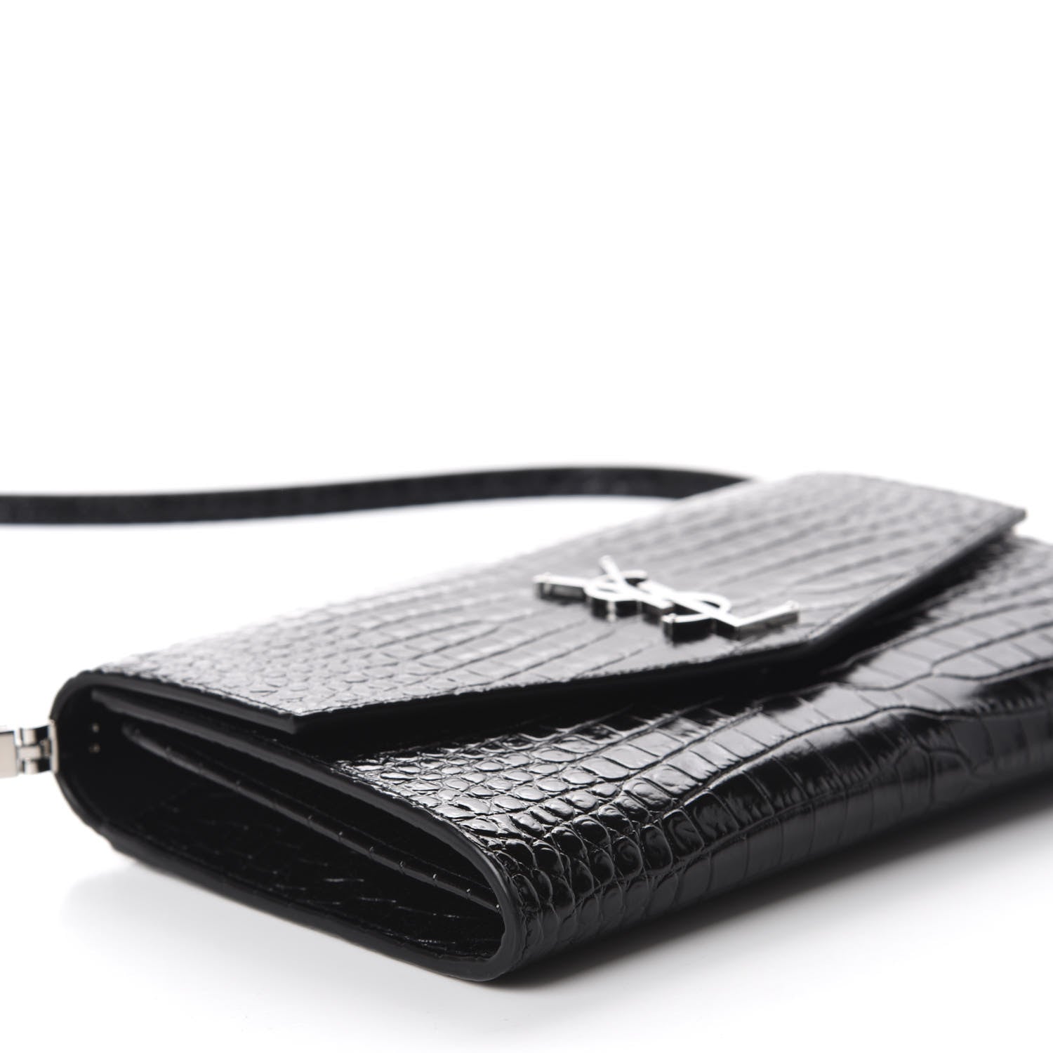 Saint Laurent Calfskin Crocodile Embossed Monogram Mini Uptown Crossbody Black 6 of 10