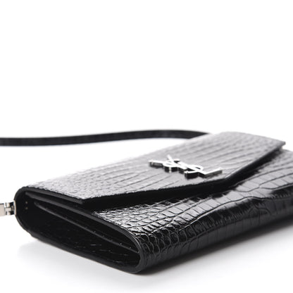 Saint Laurent Calfskin Crocodile Embossed Monogram Mini Uptown Crossbody Black 6 of 10
