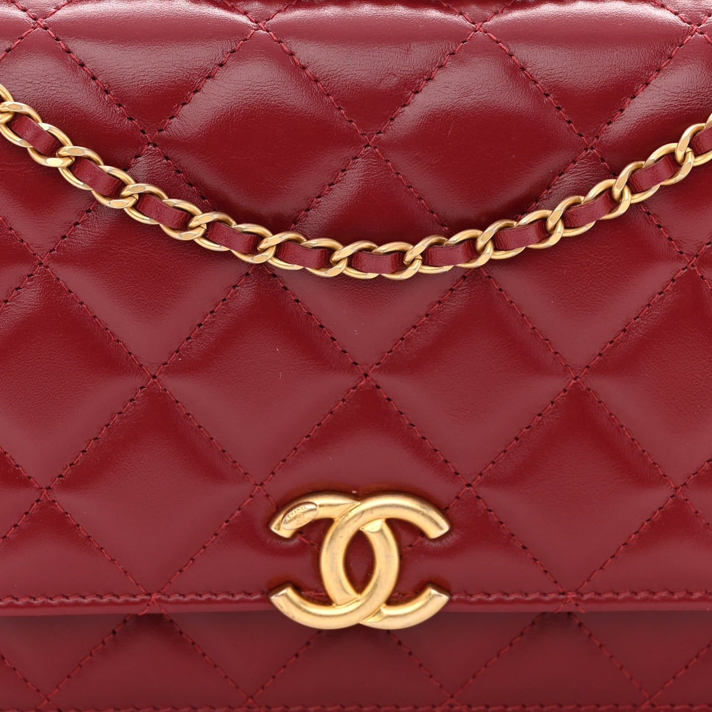 Calfskin Quilted Perfect FIt Wallet On Chain WOC Burgundy