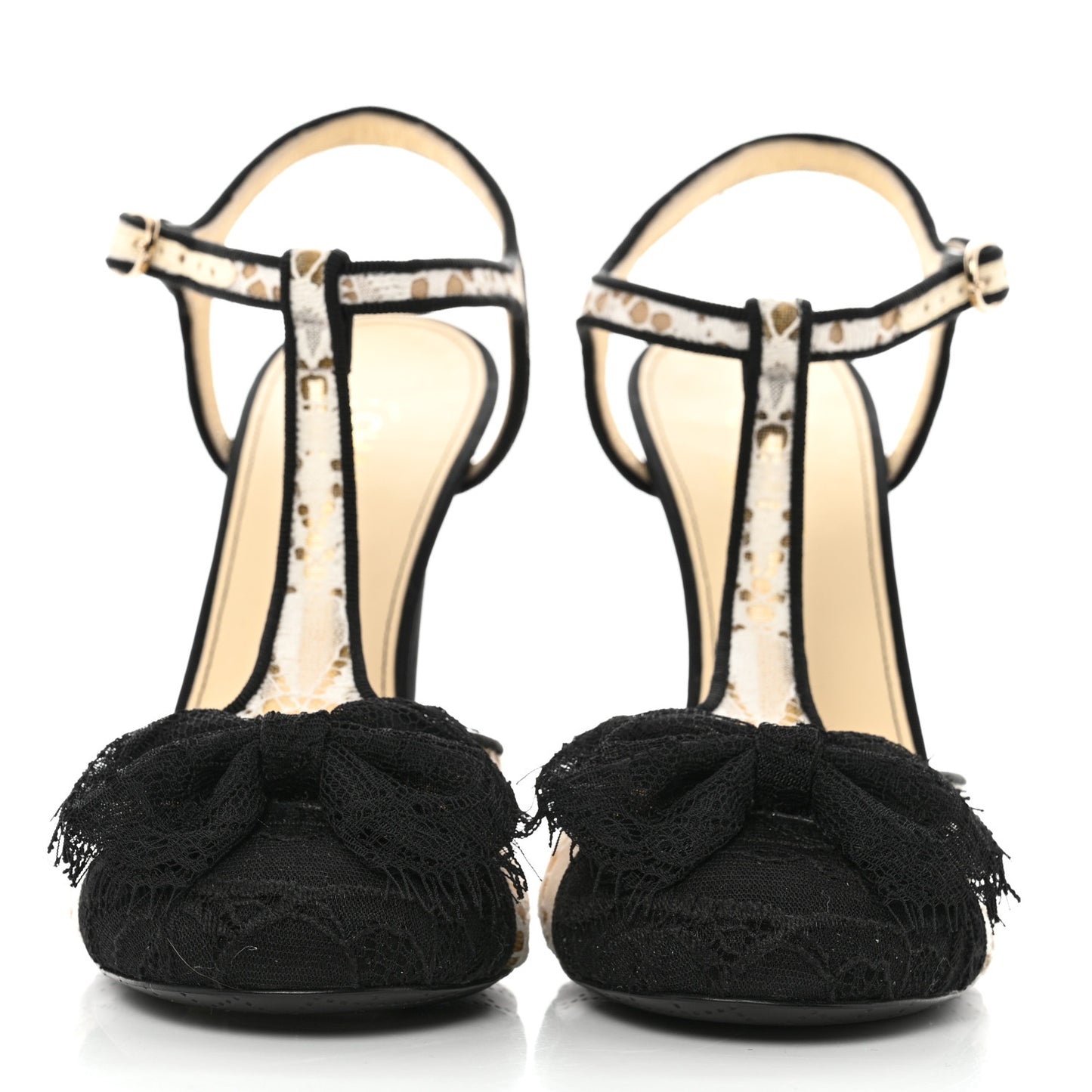 Lace Bow Ankle Strap Pumps 37.5 Black