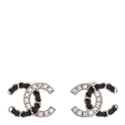 Chanel Crystal Baguette Lambskin Chain CC Vintage Allure Stud Earrings Black Gold 1 of 10