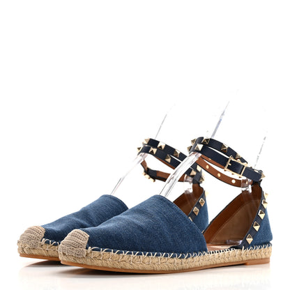 Valentino Garavani Denim Rockstud Ankle Wrap Espadrille 20mm Flats 40 Light Denim 3 of 11