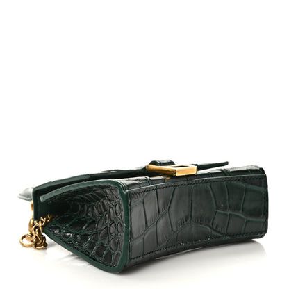 Balenciaga Shiny Calfskin Crocodile Embossed Hourglass Top Handle Bag Mini with Chain Forest Green 4 of 8