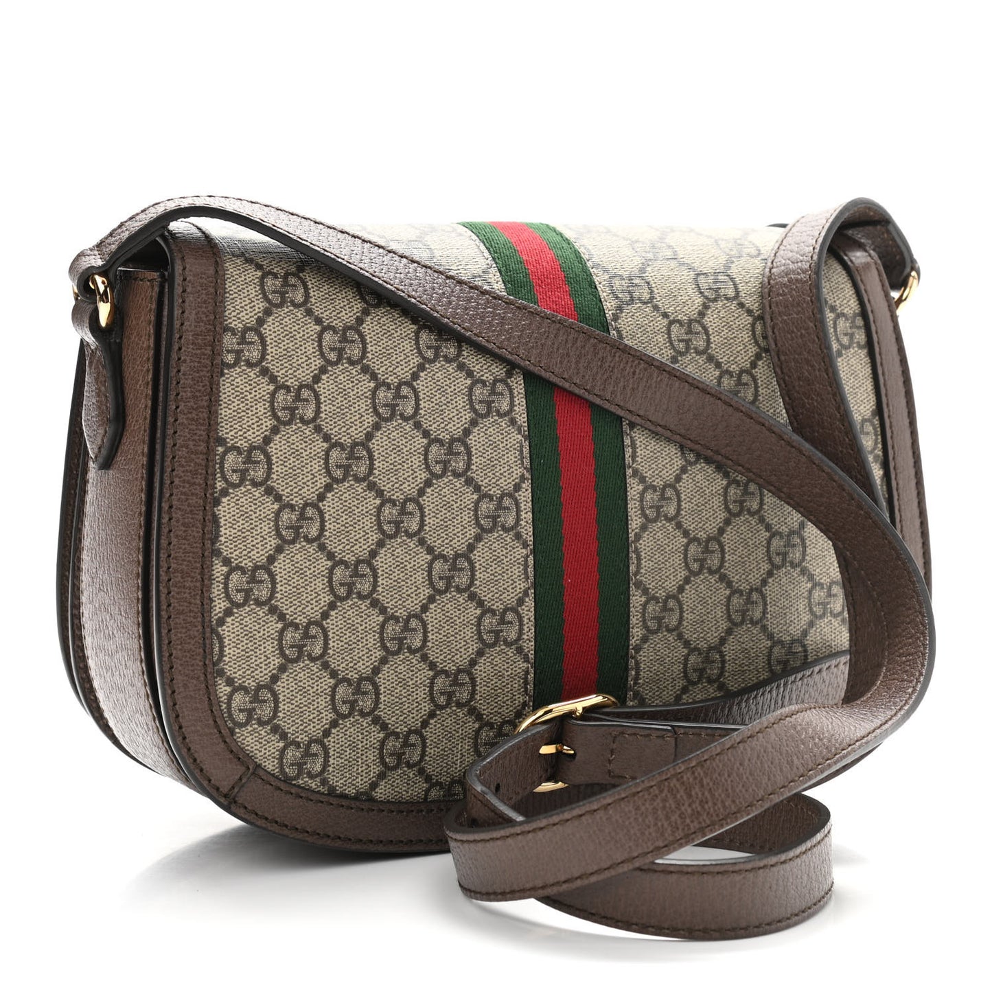 GG Supreme Monogram Web Small Ophidia Flap Messenger Bag Brown