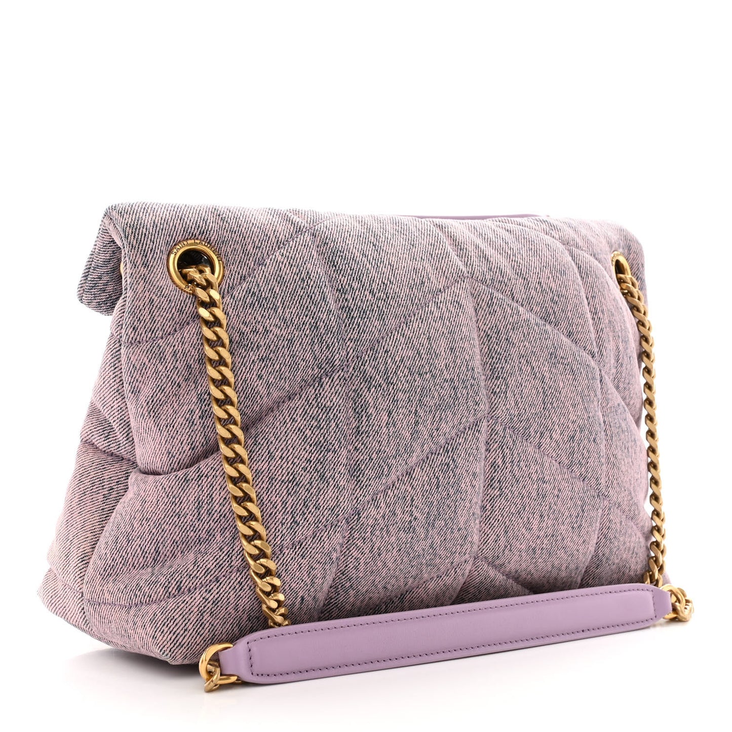 Denim Quilted Small Loulou Puffer Monogram Chain Satchel Bleached Lilac