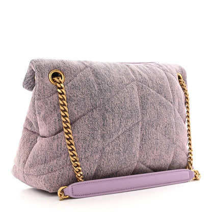 Saint Laurent Denim Quilted Small Loulou Puffer Monogram Chain Satchel Bleached Lilac 3 of 10