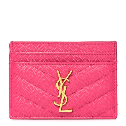Saint Laurent Grain De Poudre Matelasse Chevron Monogram Credit Card Case Fresh Fuxia 2 of 10