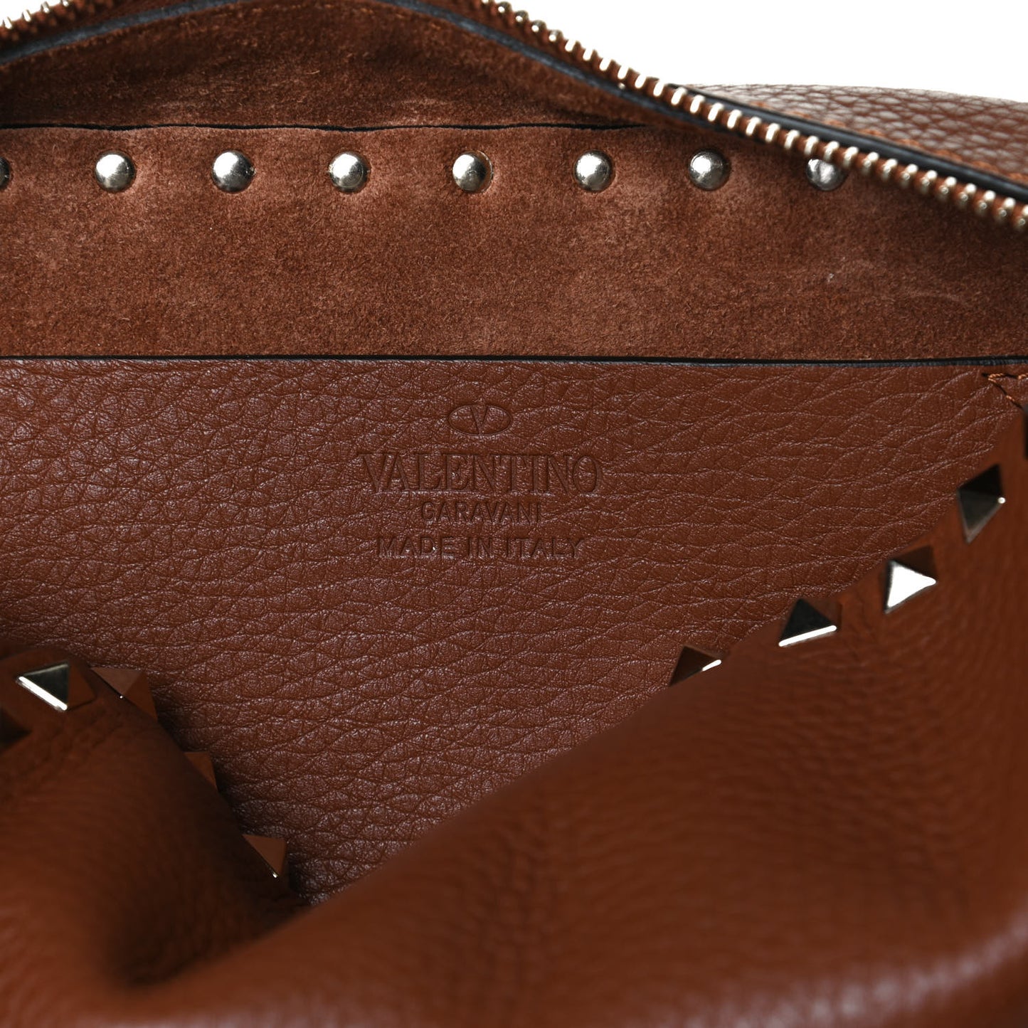 Pebbled Calfskin Rockstud Camera Crossbody Bag Tan