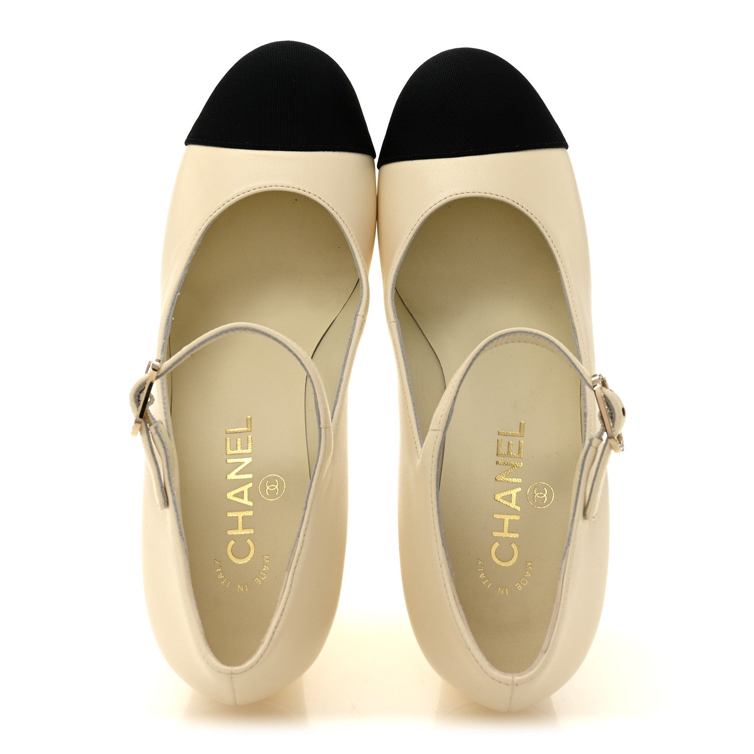 Chanel Lambskin Grosgrain Mary Jane Platform Pumps 38 Ivory Black 2 of 10