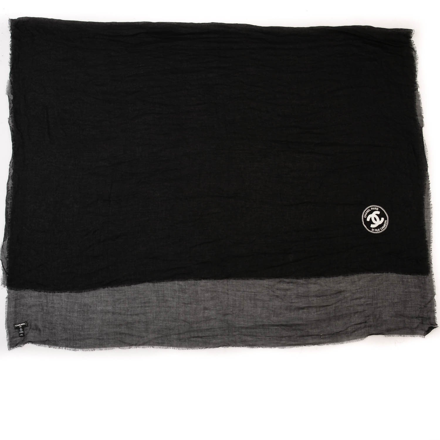 Chanel Modal Cashmere Sequins Logo Scarf Shawl Black White 3 of 5