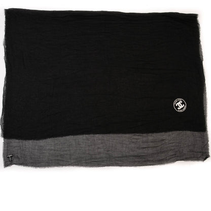 Chanel Modal Cashmere Sequins Logo Scarf Shawl Black White 3 of 5