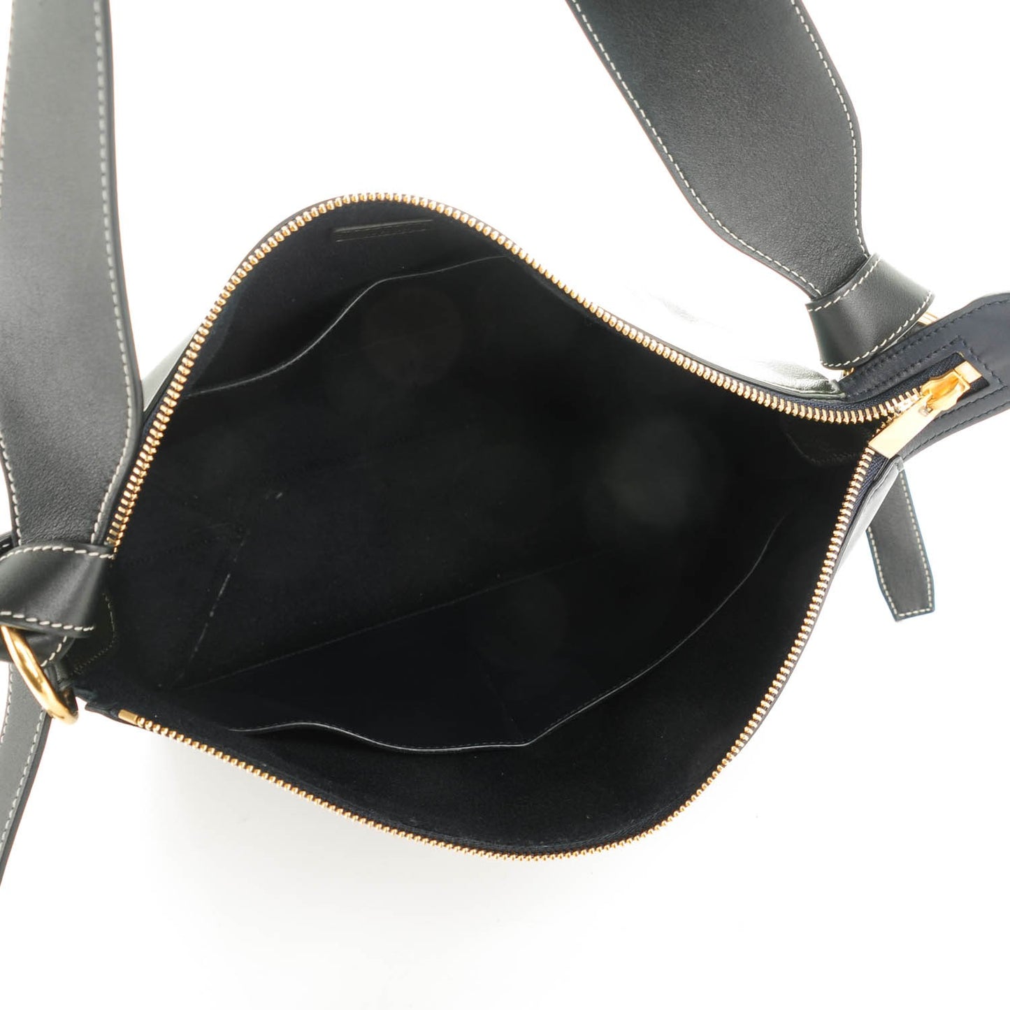 Shiny Smooth Calfskin Zipped Twisted Cabas Navy Dark Green