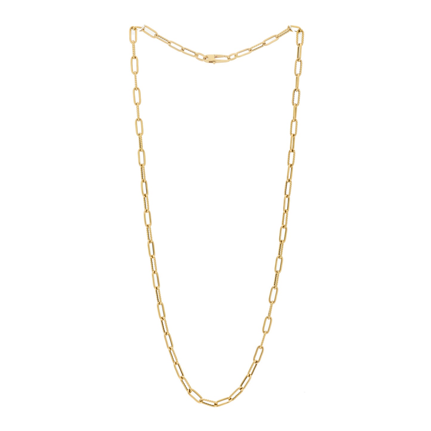 18K Yellow Polished and Fluted Paperclip Chain Necklace