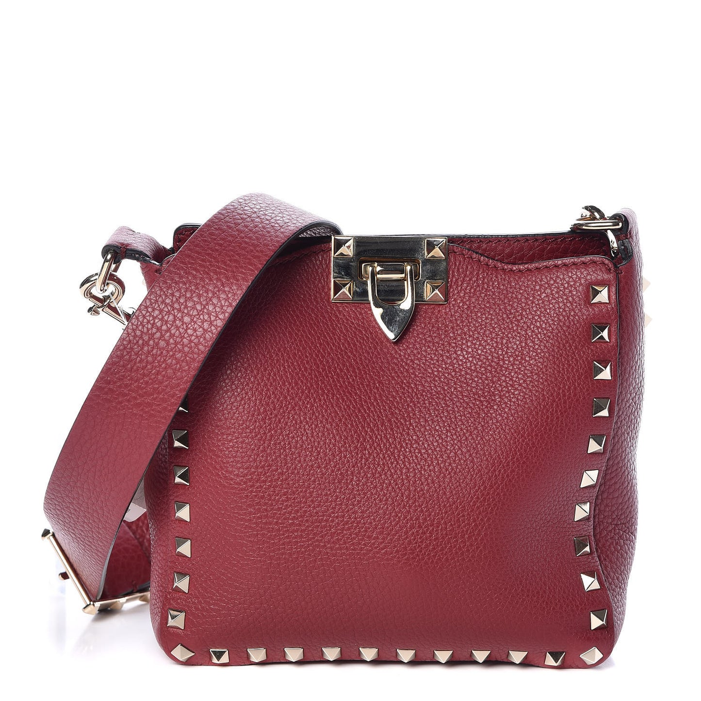 Pebbled Calfskin Mini Rockstud Flip-Lock Messenger Bag Rubino