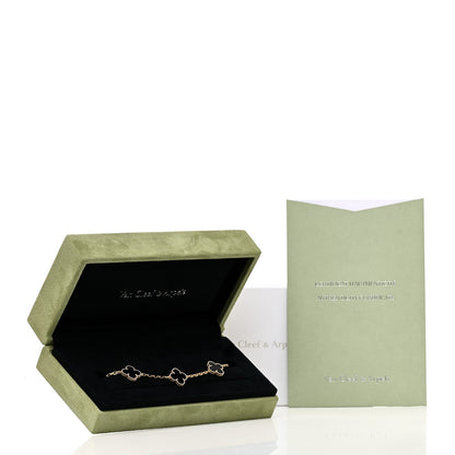 Van Cleef & Arpels 18K Yellow Gold Black Onyx 5 Motifs Vintage Alhambra Bracelet 7 of 7