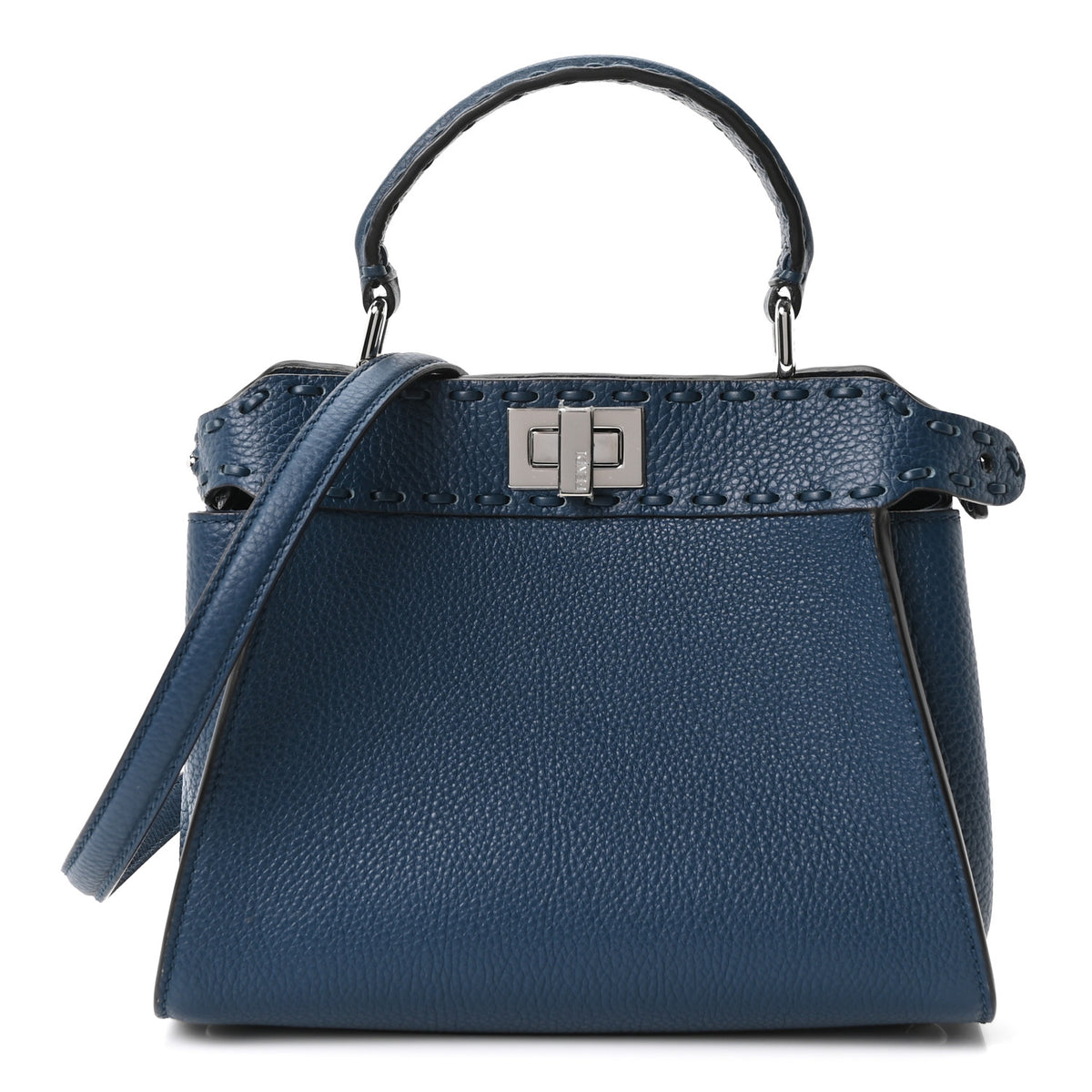 Cuoio Romano Selleria Macro Stitchings Mini Peekaboo Iconic Satchel Placca Argento