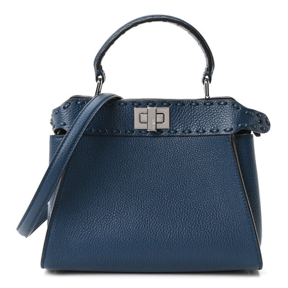 Fendi Cuoio Romano Selleria Macro Stitchings Mini Peekaboo Iconic Satchel Placca Argento 1 of 9
