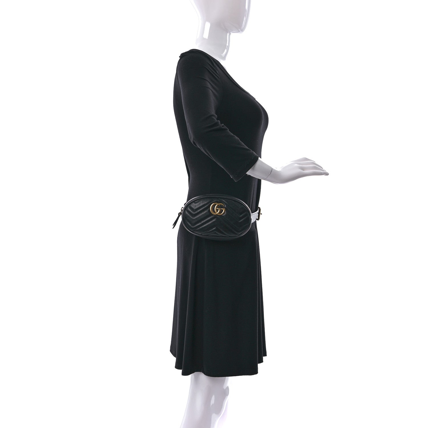Gucci Calfskin Matelasse GG Marmont Belt Bag 95 38 Black 3 of 10