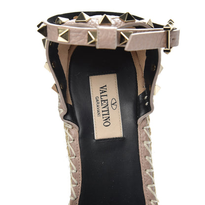 Valentino Garavani Grained Calfskin Rockstud Ankle Strap Espadrille 15/105mm Wedge Sandals 37 Poudre Natural 6 of 8