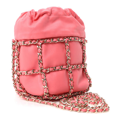Chanel Lambskin Bucket Chain Drawstring Bag Pink 3 of 9