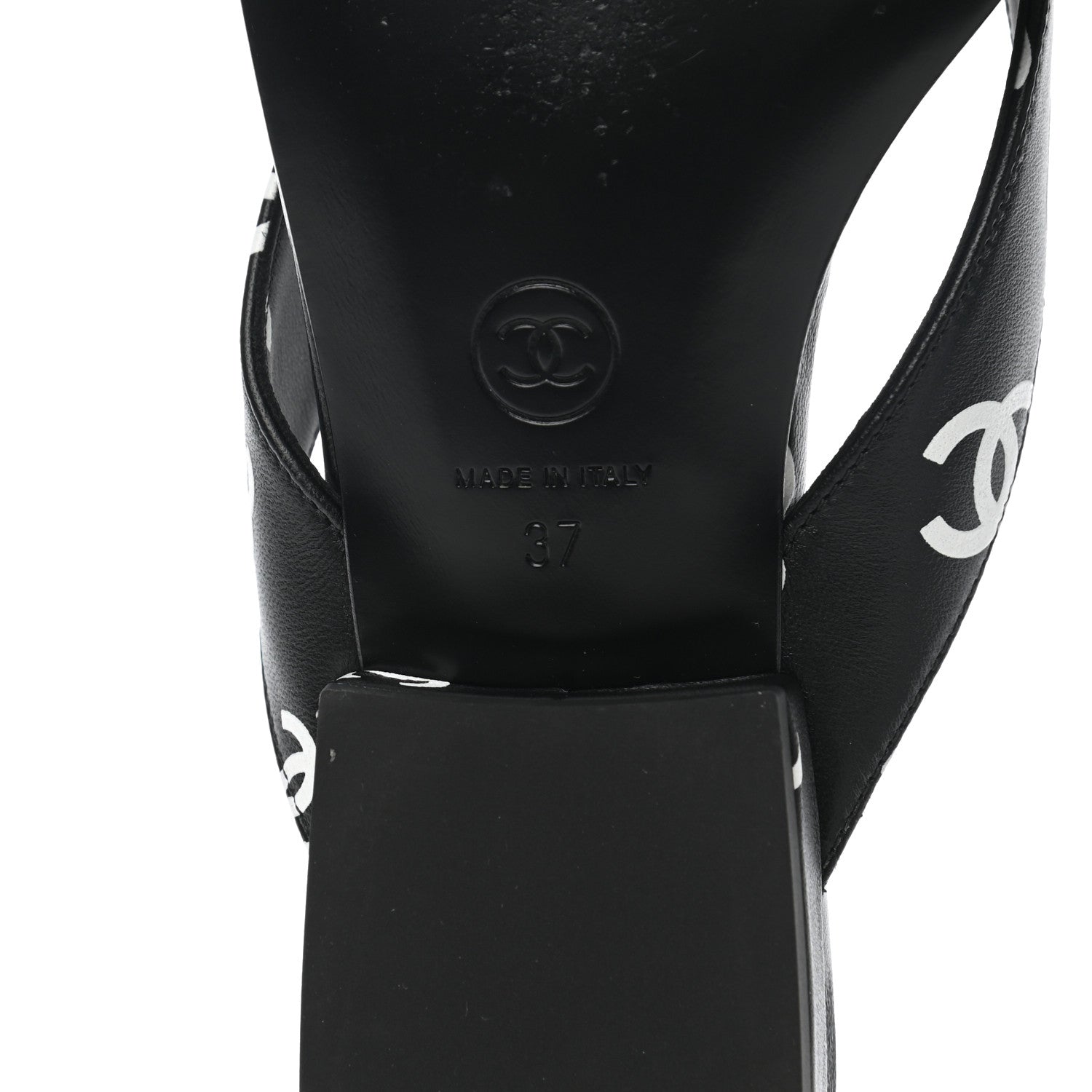 Chanel Lambskin Printed CC Thong Sandals 37 Black White 8 of 10