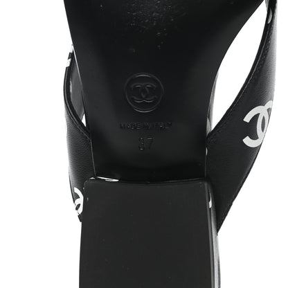 Chanel Lambskin Printed CC Thong Sandals 37 Black White 8 of 10