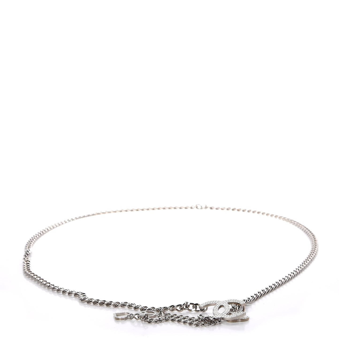 Crystal CC Charm Chain Belt Silver