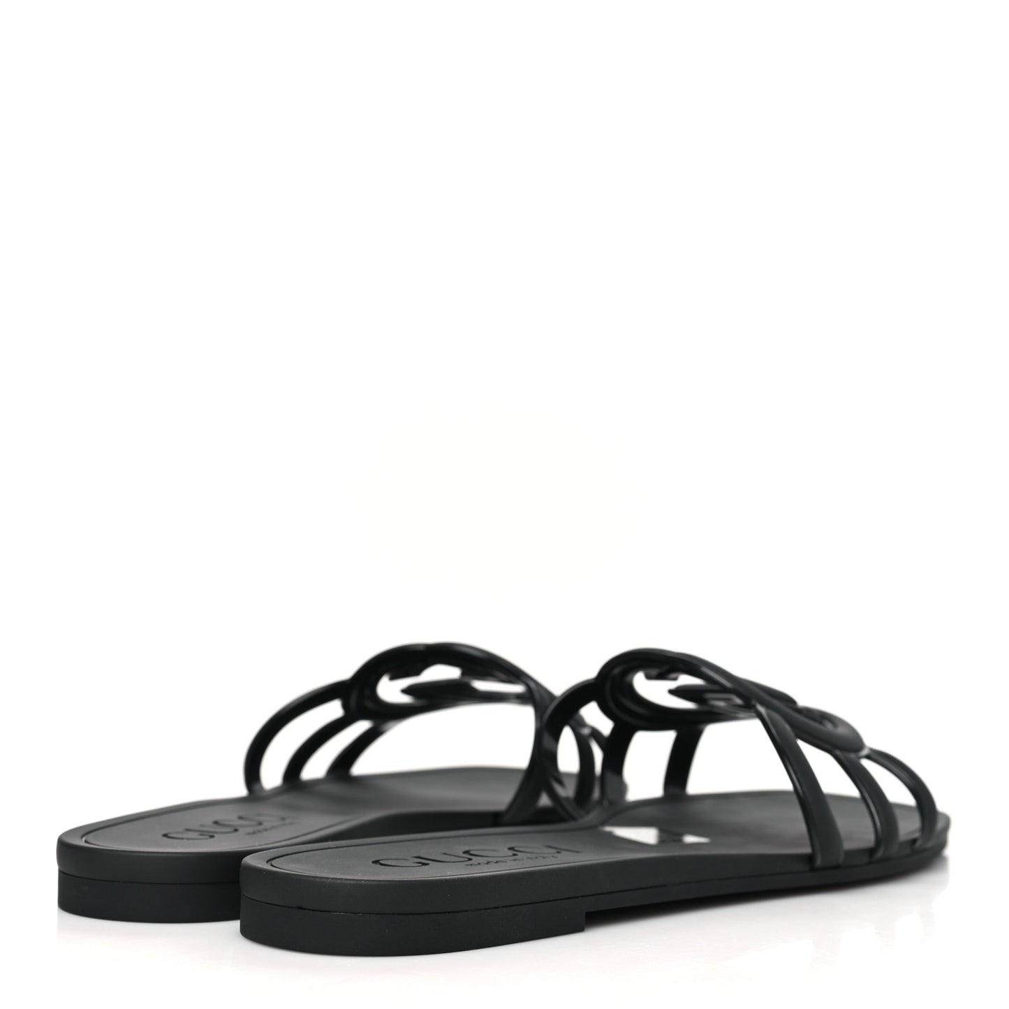 Rubber Womens Interlocking G Slide Sandals Black
